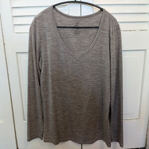 Woolx Layla Taupe V-Neck Top Large